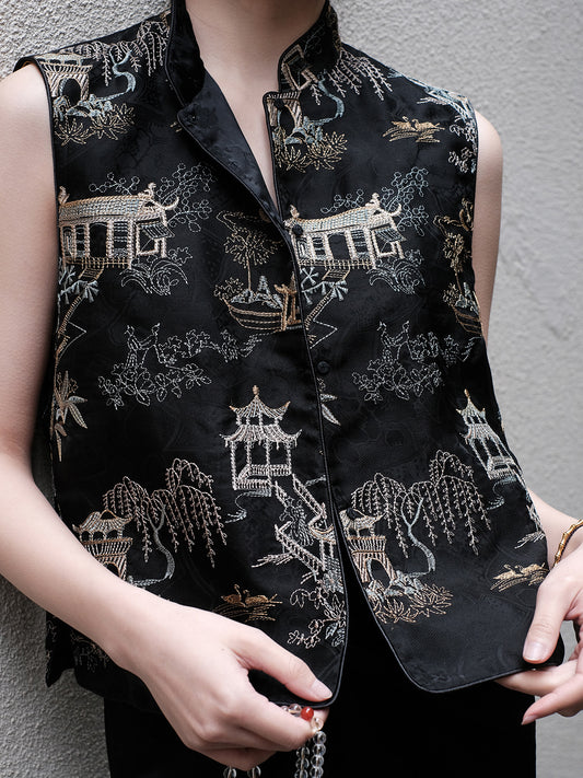 Black silk Ruyiting vest